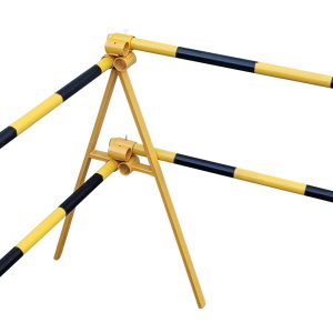 4 Way swivel Heavy duty barricade legs in powdercoated yellow and black