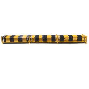 Yellow Black Heavy Duty Barricade Poles stored in Stillage